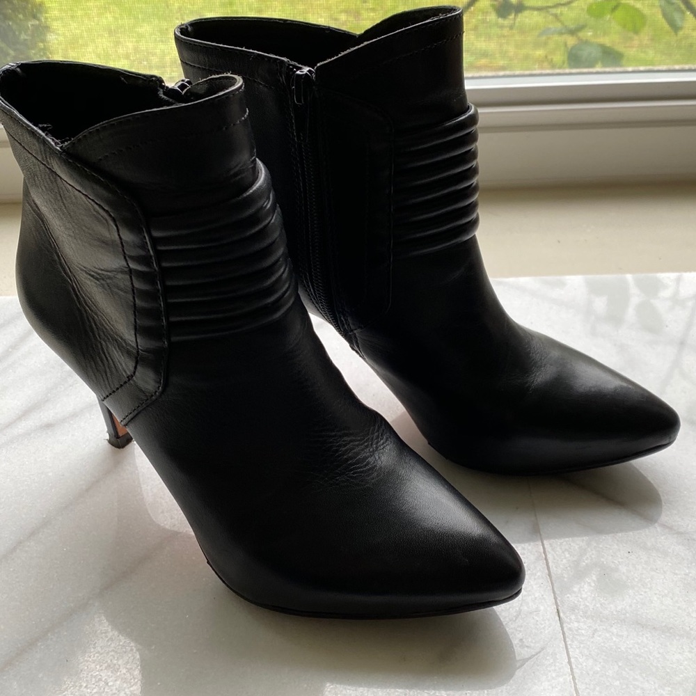 Short black ankle Leather booties with 31/2”heel